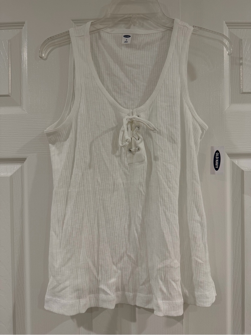 Old Navy White Ribbed Lace-Up Tank